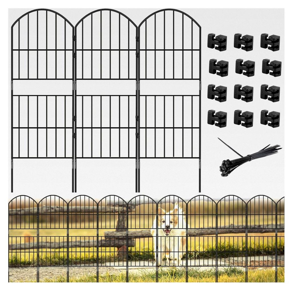12 Stück Gartenzaun Teichzaun 95 x 32 cm Steckzaun Zaunelemente Metall Mobiler Zaun Hundezaun Hasenzaun Hühnerzaun Kleintierzaun für Außenbereich