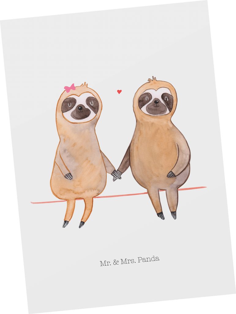 Mr. & Mrs. Panda Postkarte Faultier Pärchen - Weiß - Geschenk, Faultiere, Liebe, Ansichtskarten, Grußkarte, Ansichtskarte, Postkarten, Verliebt,...