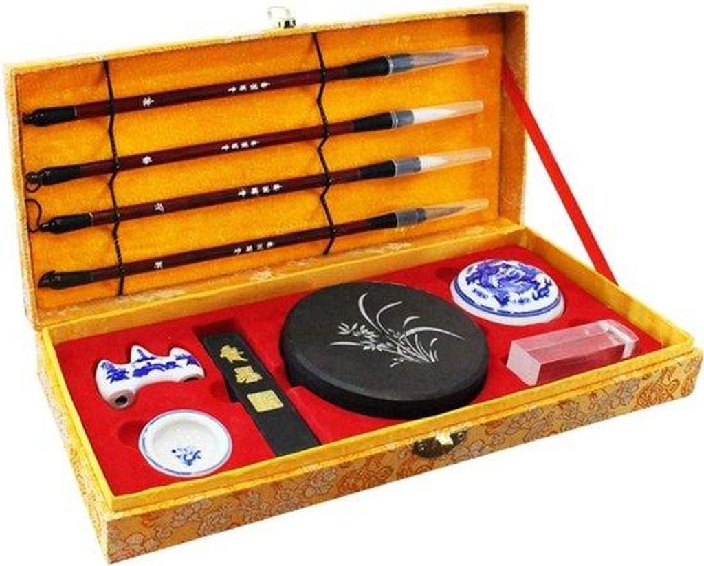 Kalligrafie-Borstel-Kit-Set mit 10 Stiften, Inkt-Stick & Ink-Stone für Sumi-e-Malerei - S-F-Z1 Bambus-Stift