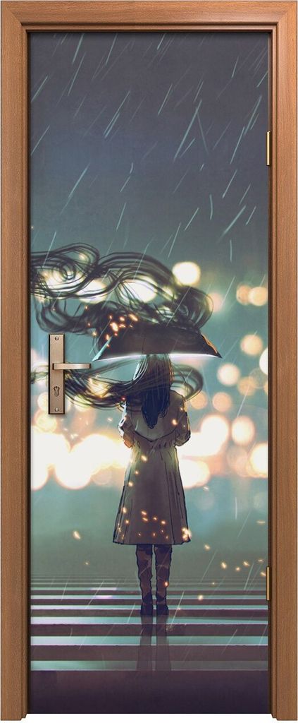 Türposter 70x200 cm Türaufkleber Türtapete Türfolie Klebefolie mysteriöse Frau mit Regenschirm