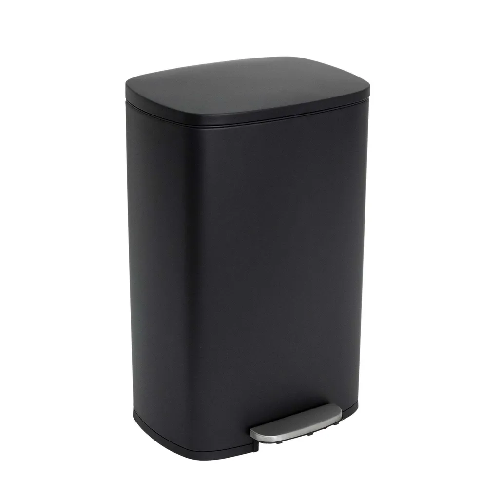 Poubelle 50L Noir mat Inox avec Fermeture Douce et Seau Amovible