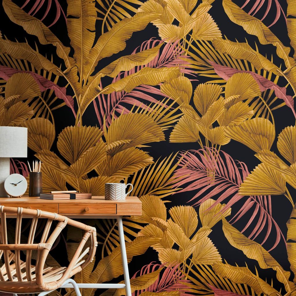Profhome 391853-GU Fototapete Dschungel schwarz gold rosa violett 1,59 m x 2,8 m