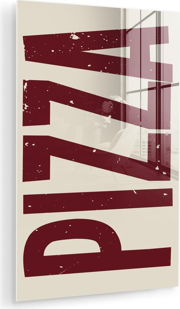 MuchoWow Glasbilder - Bilder auf Wandbild - Foto auf Glas Pizza - Jahrgang - Dekoration - Japandi 80x120 cm Wanddekoration aus Glas - Acrylglasbild...