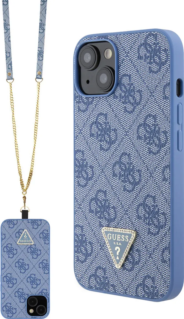 Coque iPhone 13 Guess Strass et Logo Métal avec Chaîne Crossbody