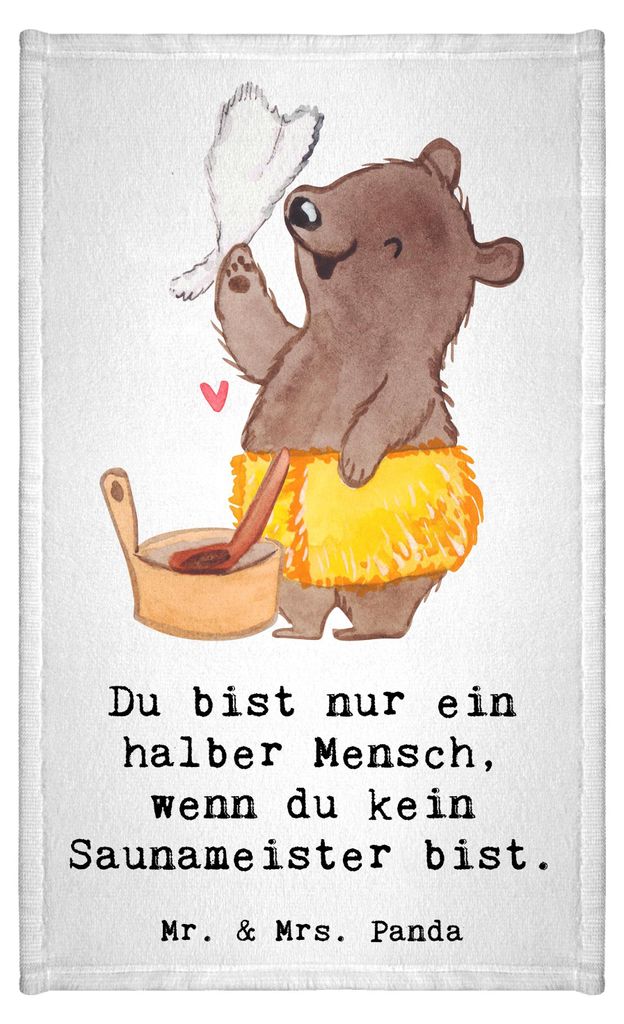 Mr. & Mrs. Panda Gästehandtuch Saunameister Herz - Weiß - Geschenk, Kleines Handtuch, baumwolle, Klein, Frotteetuch, gäste wc