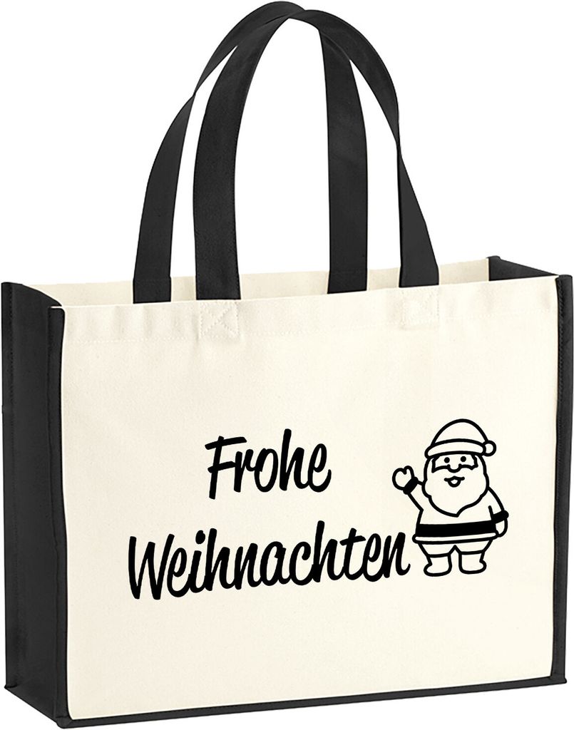 Huuraa Jutetasche Frohe Weihnachten Weihnachtsmann 21 Liter Black Jute und Baumwolle Einkaufstasche Geschenkidee