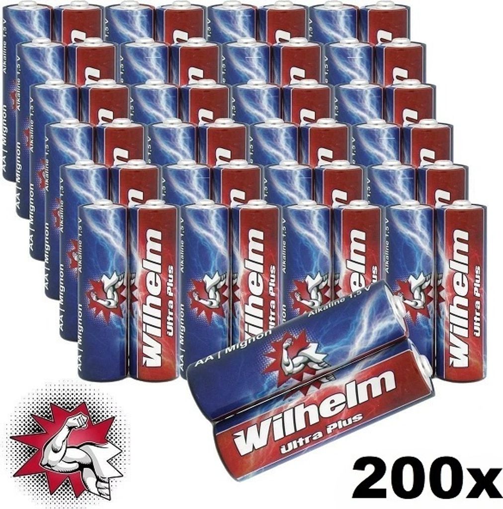200 AA Mignon WILHELM Ultra Plus Alkaline Batterien im Shrink LR6 ø 14,5 x 50,5 mm