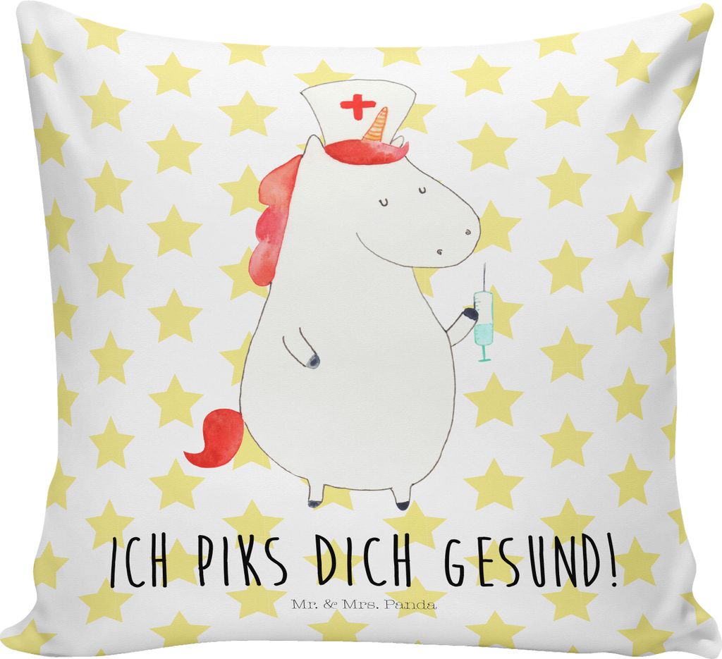 Mr. & Mrs. Panda Polsterkissen Einhorn Krankenschwester - Weiß - Geschenk, Krankenpflegerin, Krankenhaus, Unicorn, Kuschel Kissen, Sofakissen, 40x...