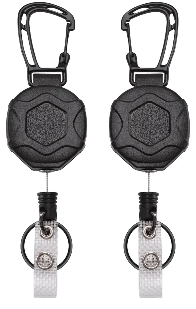Porte-clés rétractable câble acier 80cm charge 255g avec mousqueton x2