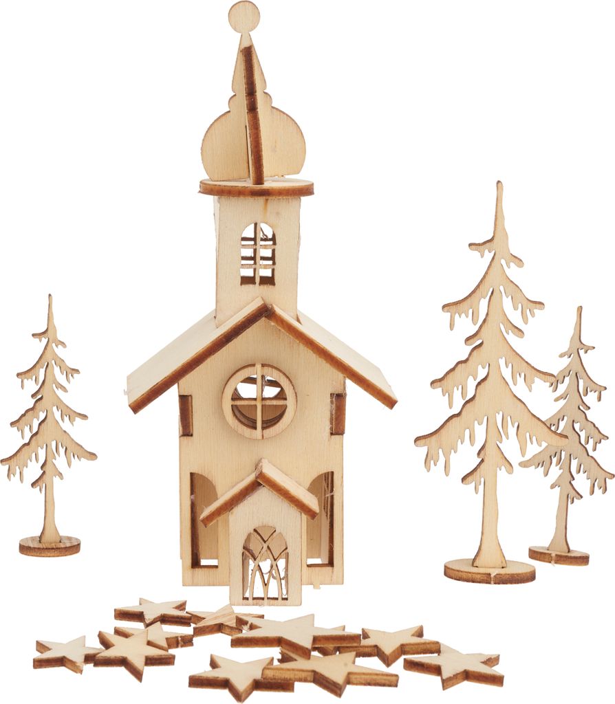 Rayher Holzbausatz Kirche aus Sperrholz 6 cm breit 13 cm Produktbild 