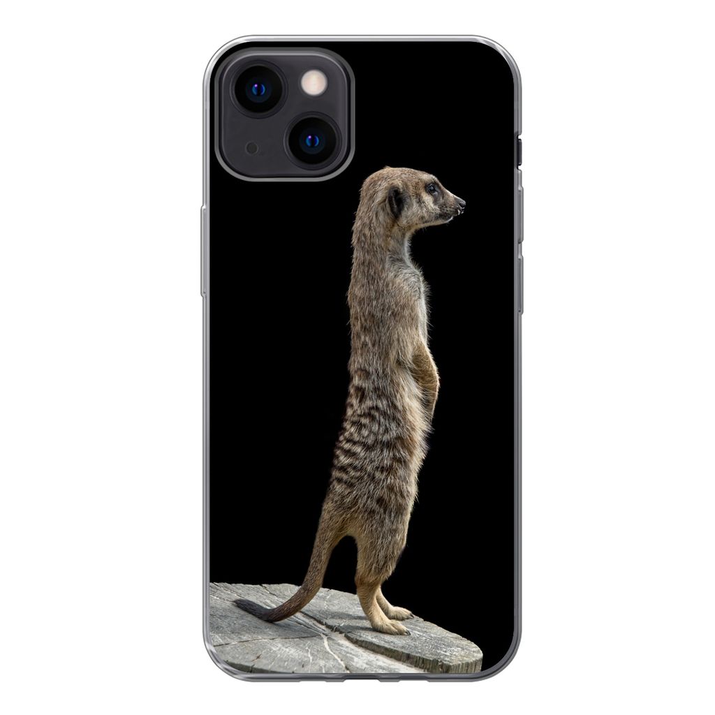 MuchoWow Handyhülle Schutzhülle Hülle für iPhone 13 Erdmännchen - Wilde Tiere - Schwarz Silikon Softcase Handy Hülle - Karteninhaber