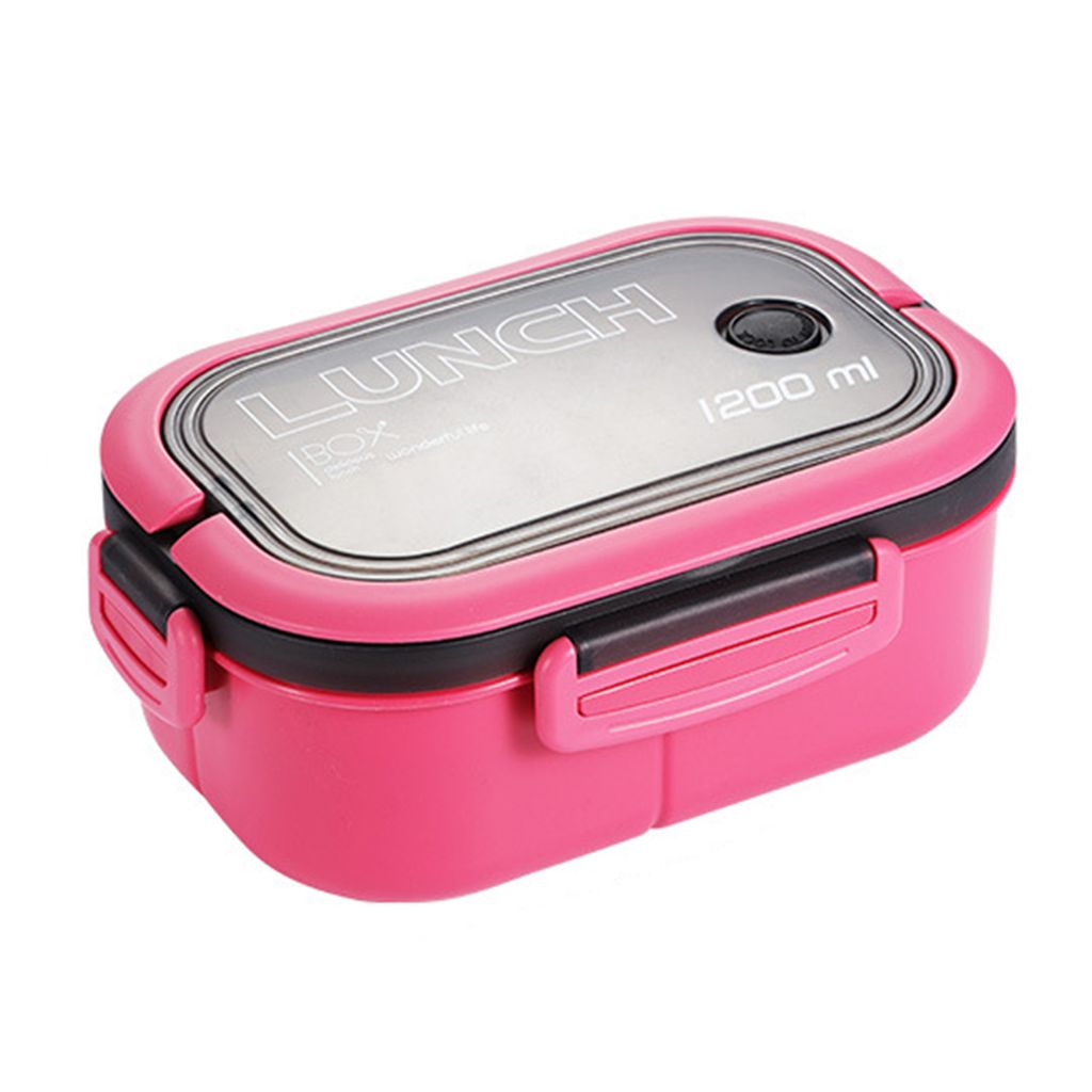 1200 ml Schnalle Design Airdight Lunch Box Mikrowelle Safe Mahlzeiten zubereiten 2 Schichten Gitter Bento Hülle für Büroschule-Rosenrot
