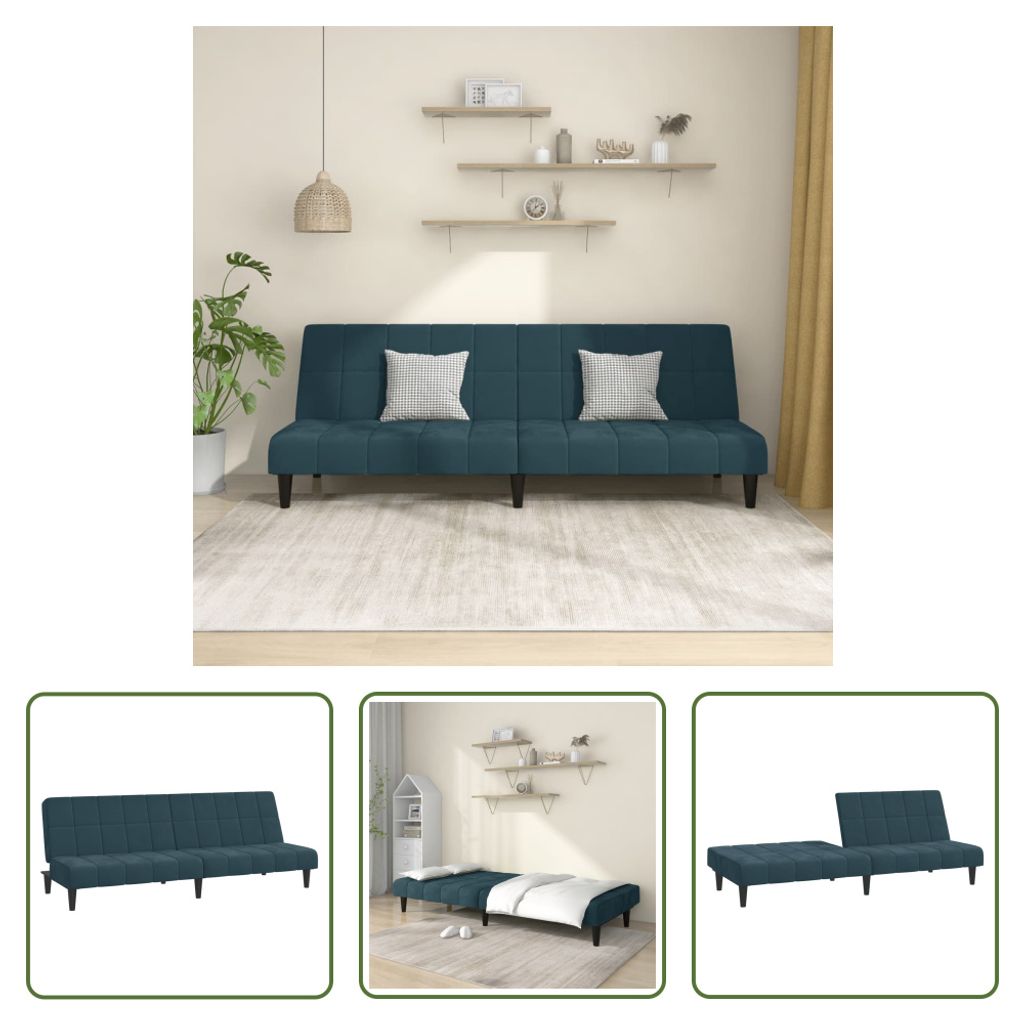 The Living Store Schlafsofa 2-Sitzer Blau Samt