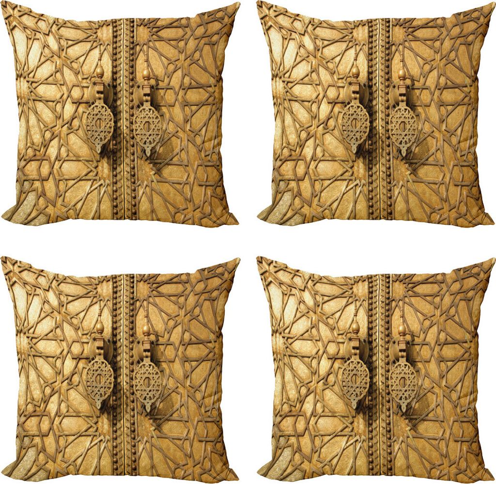 ABAKUHAUS marokkanisch Kissenbezug Set (4 Stück), Marrakesch Königspalast, Moderner Doppelseitiger Digitaldruck, 60 cm x 60 cm, Hellbraun