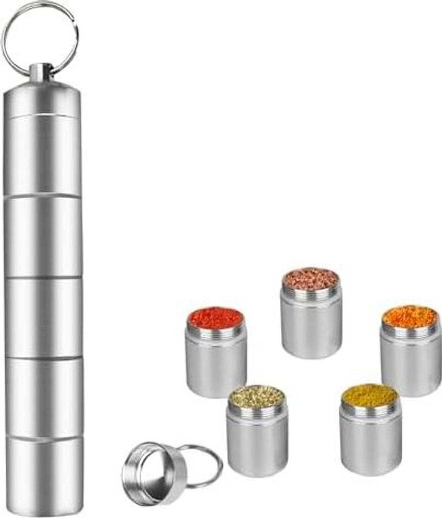 Gewürzstreuer Camping 5-in-1, Mini Salzstreuer für Unterwegs, Camping Gewürze Set, Camping Zubehör, für Reisen Zuhause, Outdoor Picknick, Küc...