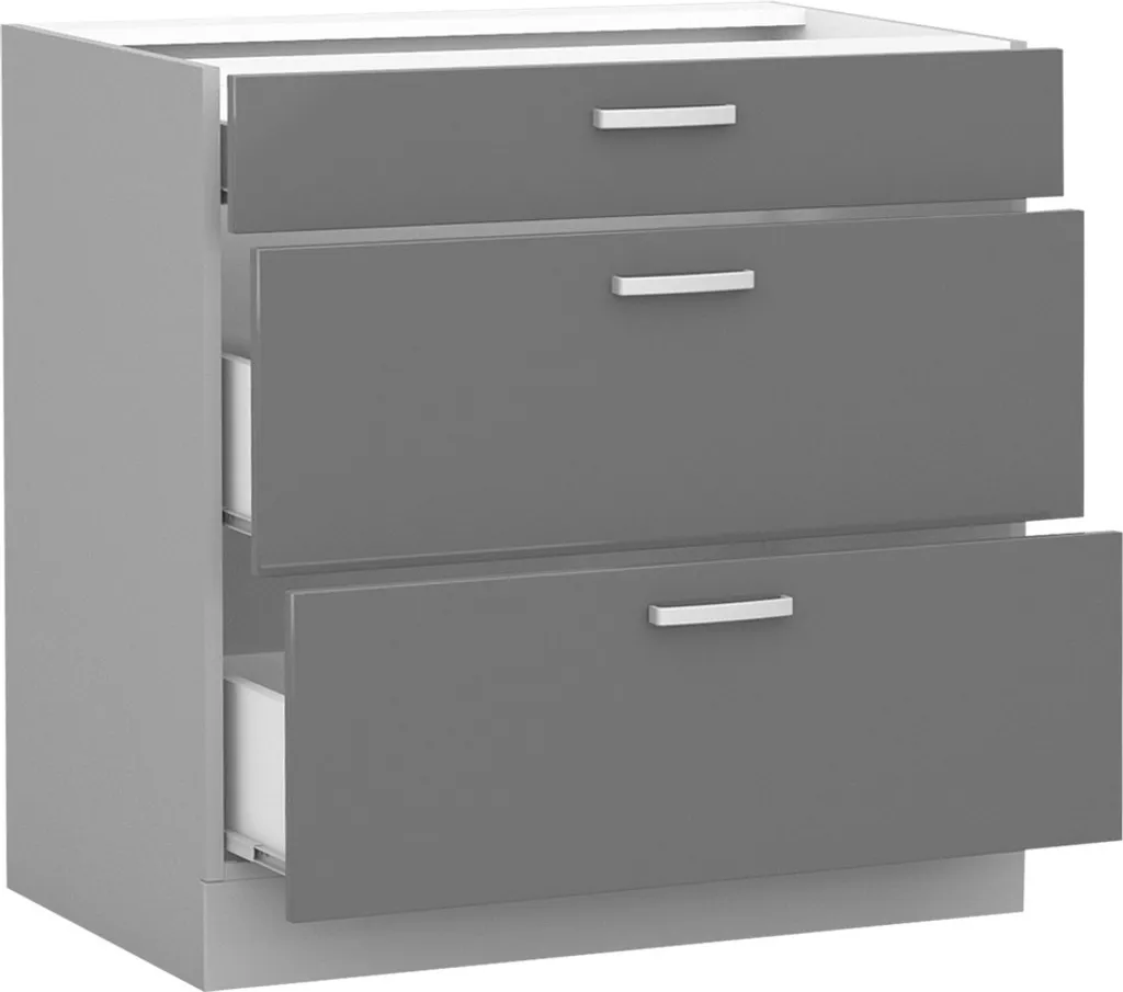 Caisson Bas de Cuisine 80 cm avec Tiroirs RONG Gris Anthracite Brillant