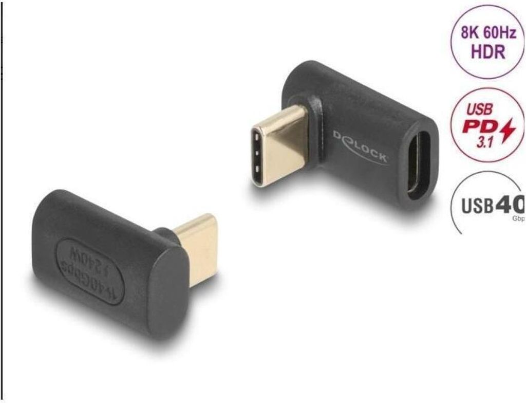 Delock - USB-Adapter - 24 pin USB-C (M) gewinkelt zu 24 pin USB-C (W) - Thunderbolt 4 - 48 V - 5 A - unterstützt Power Delivery 3,1, unterstützt ...