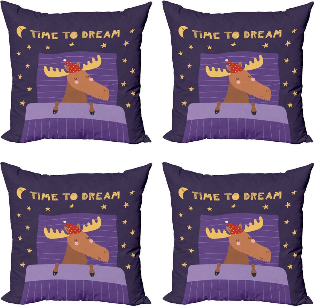 ABAKUHAUS Nap Saying Kissenbezug Set (4 Stück), Typografie mit Elch, Moderner Doppelseitiger Digitaldruck, 40 cm x 40 cm, Mehrfarbig