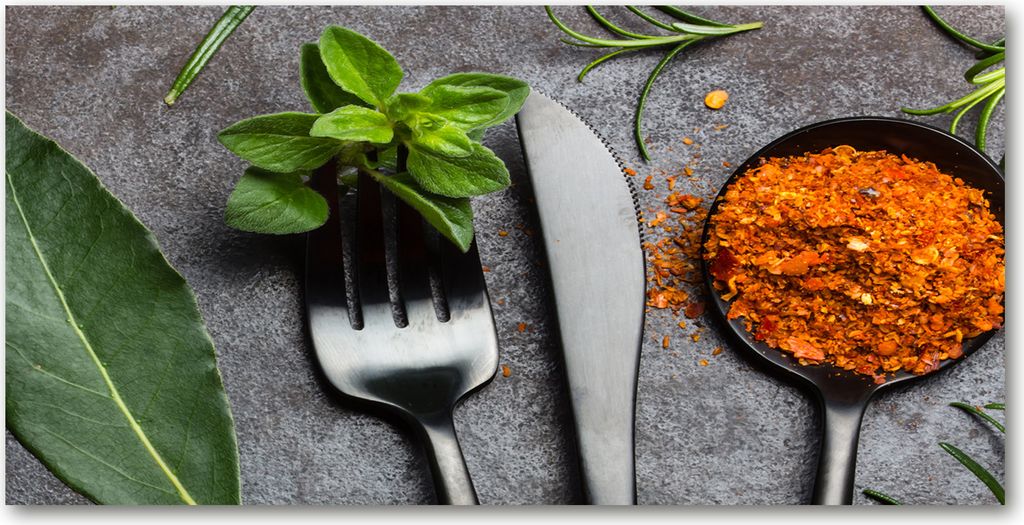 Tulup Leinwandbild - 140x70 cm - Wandkunst - Drucke auf Leinwand - Leinwanddruck - Essen & Getränke - Mehrfarbig - Besteck Gewürze