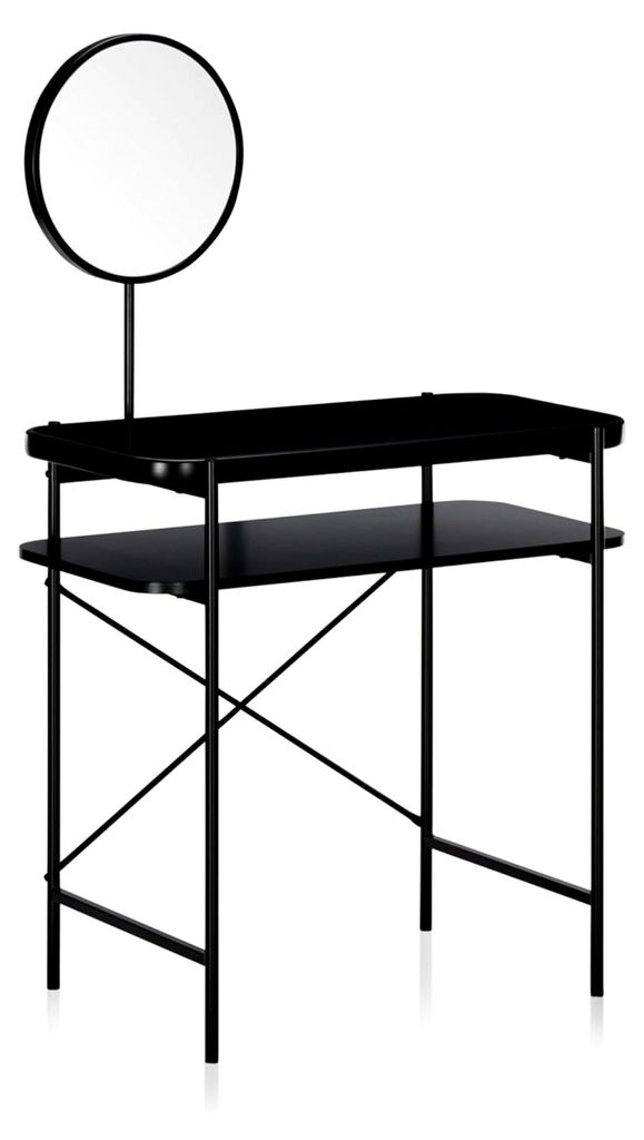 Schminktisch in Schwarz mit verstellbarem Spiegel, Frisiertisch aus Metallgestell und lackiertem Holzwerkstoff, Kosmetiktisch für Schlaf- und Ankl...