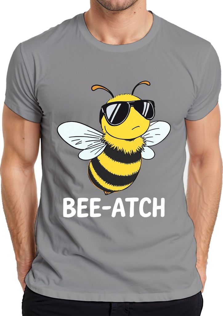 BEE-ATCH Lustige Biene Sonnenbrille Frech Honigbiene Geschenk Herren T-Shirt, Grau, M