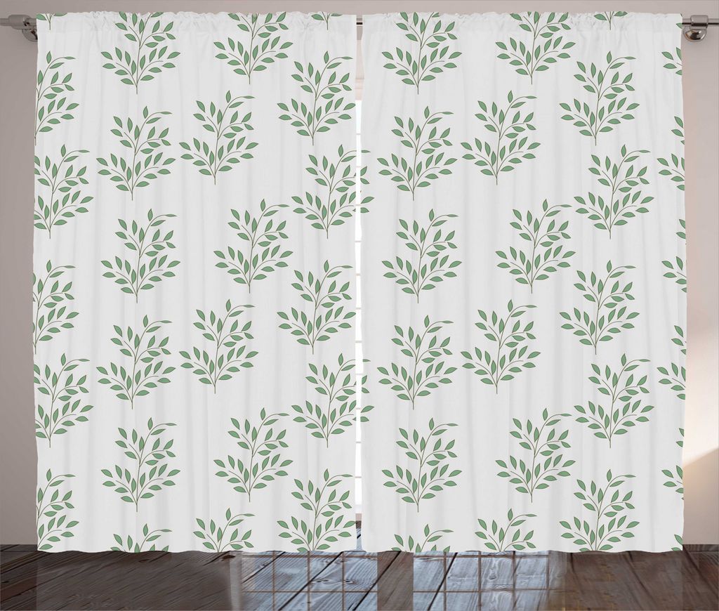 ABAKUHAUS Blumen Rustikaler Vorhang, Botanischer Zweig Zweige Kunst, Wohnzimmer Universalband Gardinen mit Schlaufen und Haken, 280 x 225 cm, Jade-...
