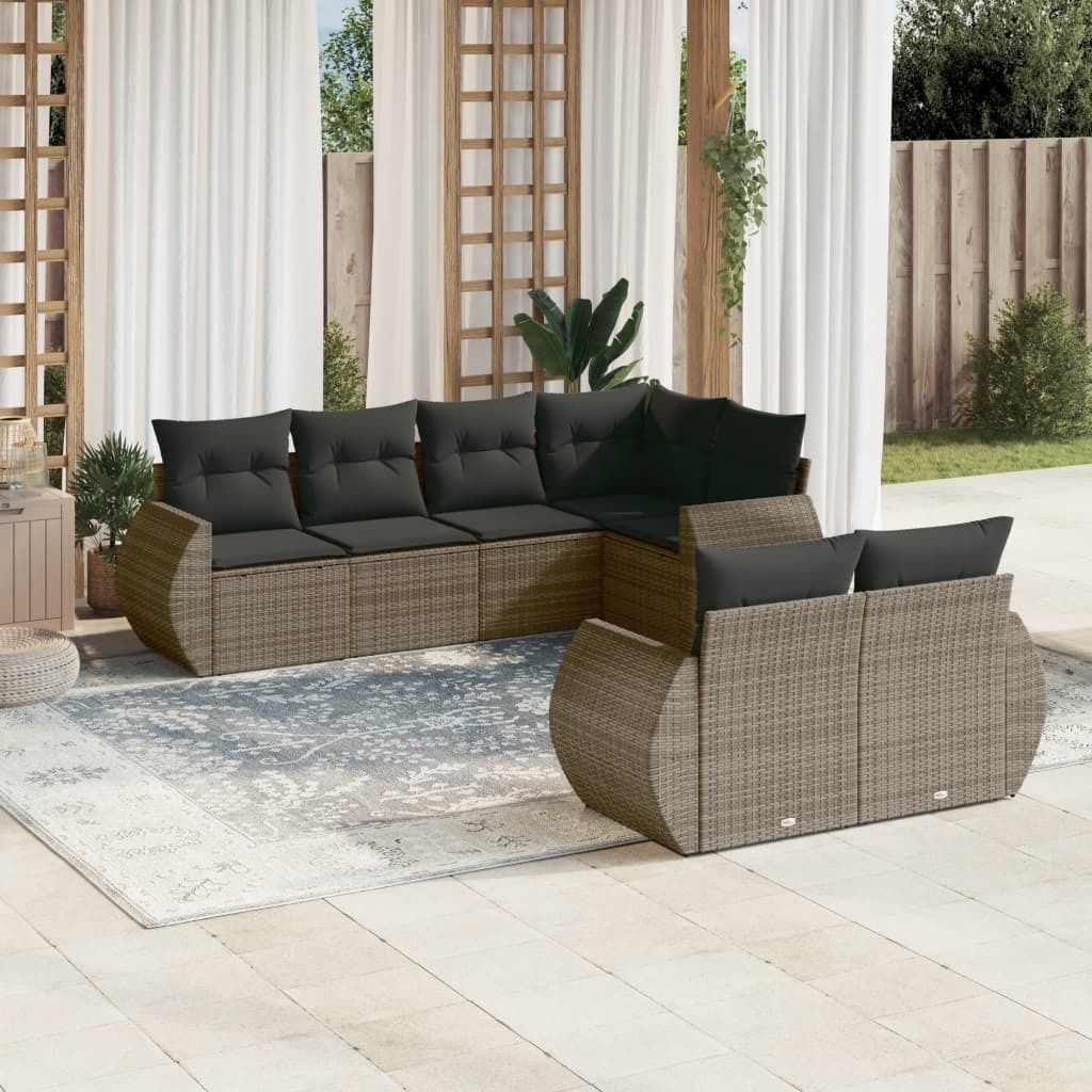 Maison Exclusive - 7-tlg. Garten-Sofagarnitur mit Kissen Grau Poly Rattan