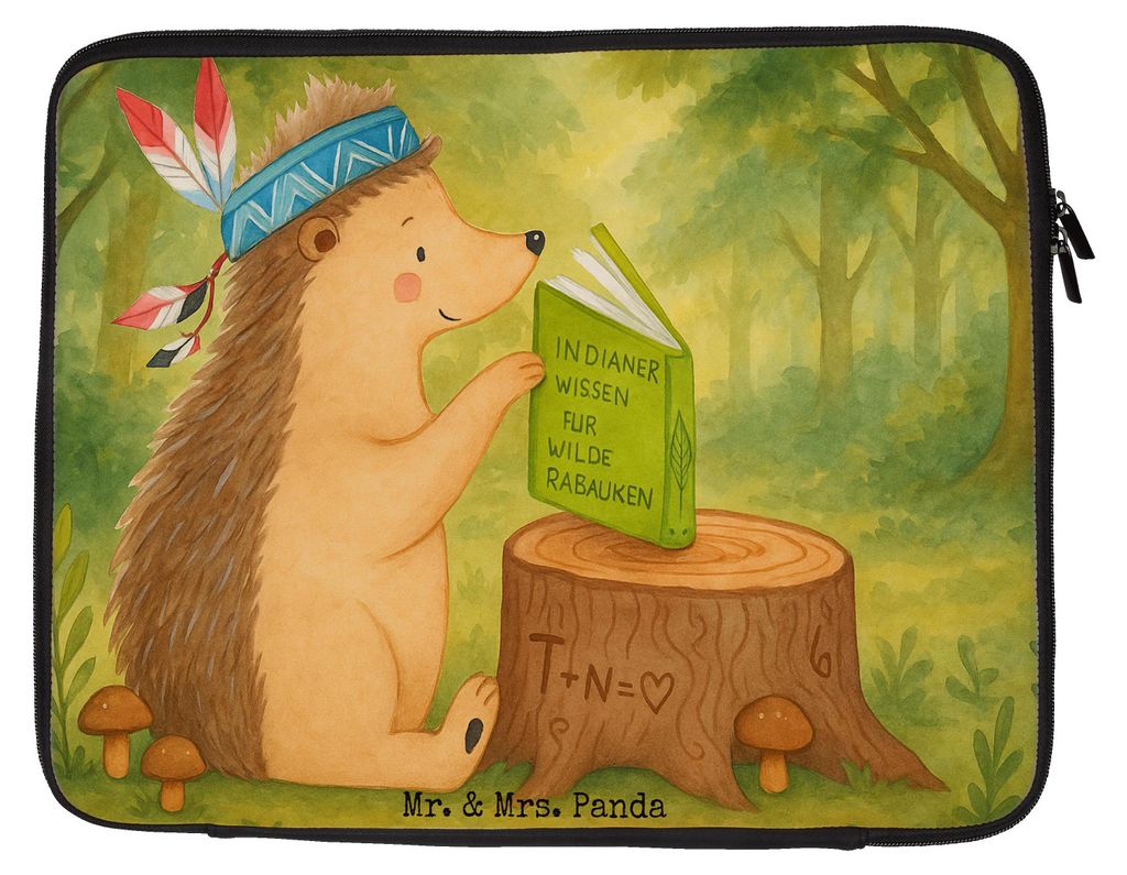 Mr. & Mrs. Panda Schutzhülle Laptop Igel Federschmuck Design 20 x 28 cm - Weiß - Geschenk, Tasche, Notebooktasche, Notebook Hülle, Indianer, Lap...