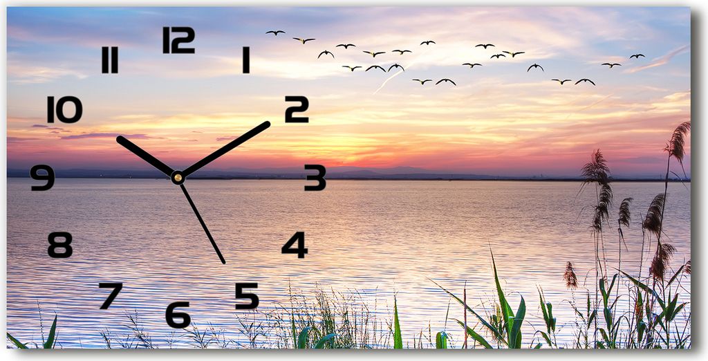Wanduhr aus Glas – 60x30 cm - Glasbild - Glasuhr - Gehärtetes Glas - schwarze-zeiger - See Westen