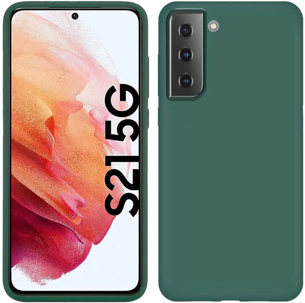 Cover Samsung S21 5G Antiurto Verde Notte Gomma Liquida Original Feel