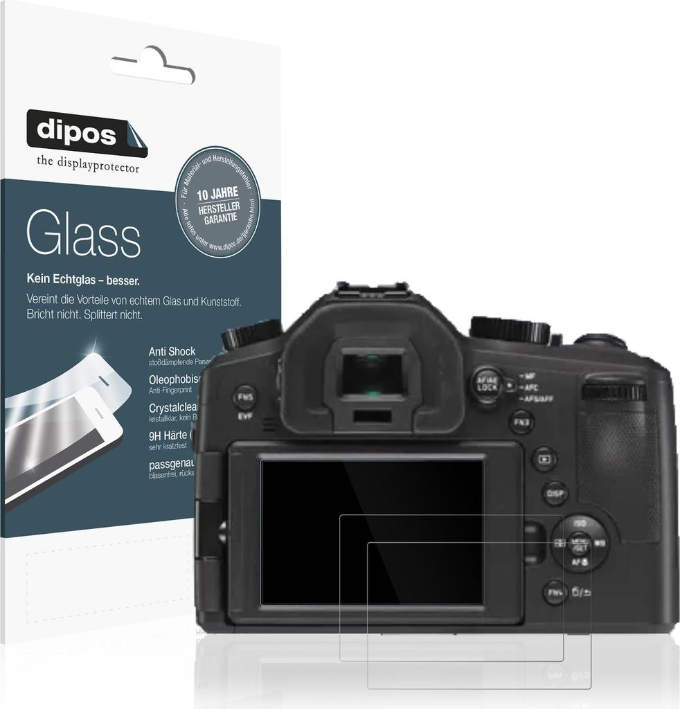 2x Schutzfolie für Leica V-Lux Typ 114 - Anti-Shock 9H Folie dipos Glass Kunststoffglas