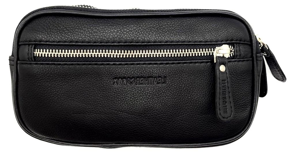 große echt Leder Reißverschluss Gürteltasche Bikertasche Hüfttasche Bauchtasche Rindleder schwarz