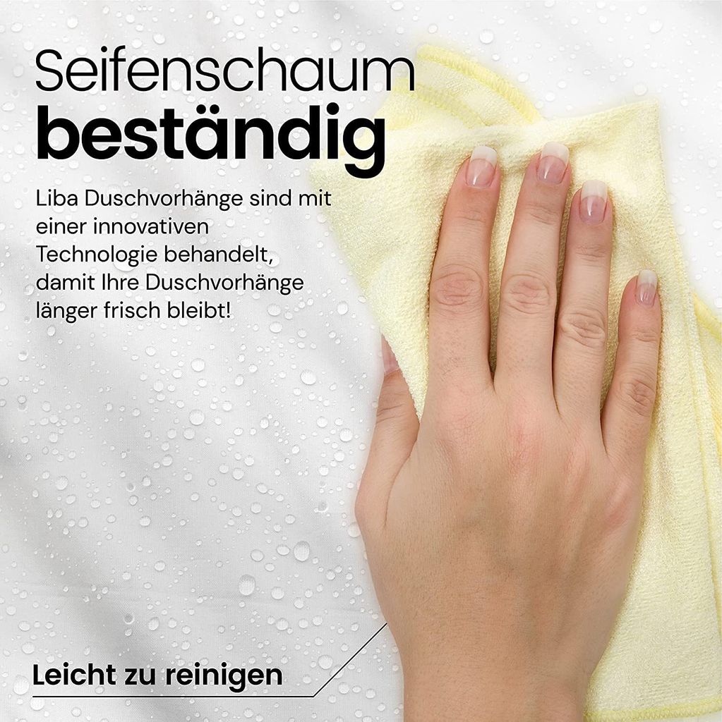 LiBa PEVA Duschvorhang Liner 8G – 183x183 Cm, Wasserdicht, Schimmelresistent, Mit Magneten, 12 Metallösen, Weiß