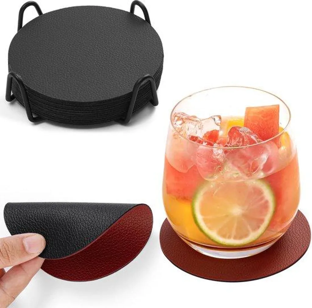 Sous-verres en cuir noir antidérapants, accessoires de table premium
