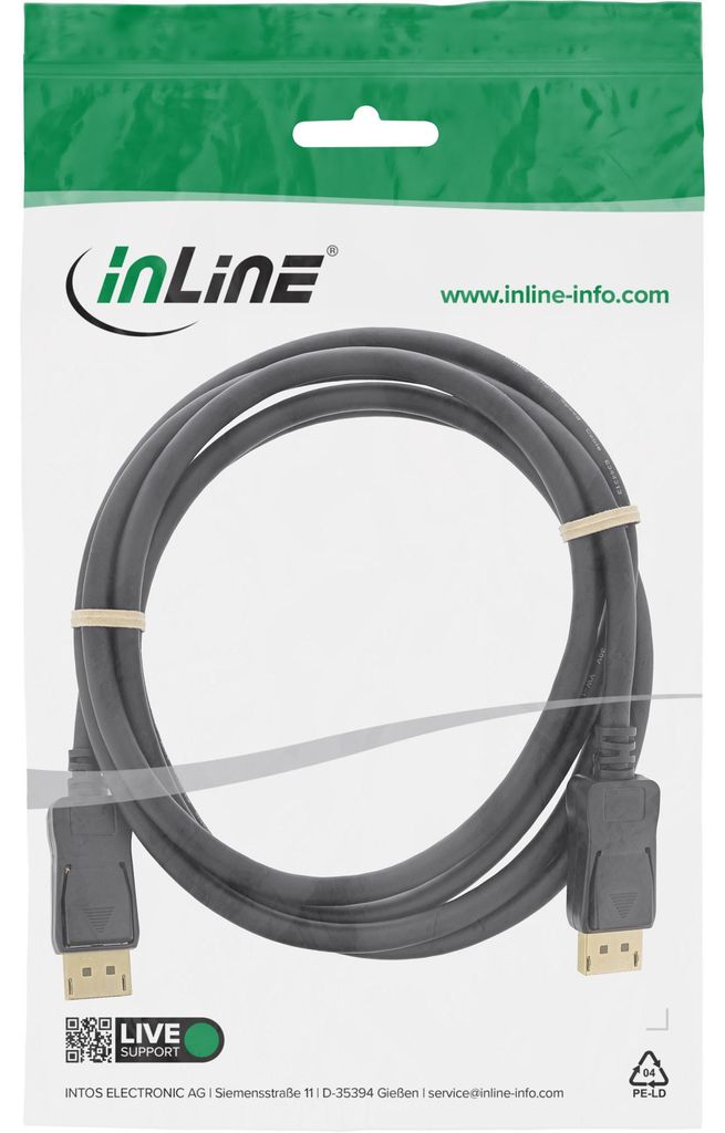InLine DisplayPort Kabel, schwarz, vergoldete Kontakte, Produktbild 