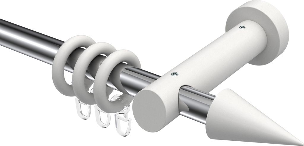 Interdeco Gardinenstange / Vorhangstange Chrom / Weiß, Typ Talena Siveo (Kegel), 20 mm Ø 1-läufig, 260 cm