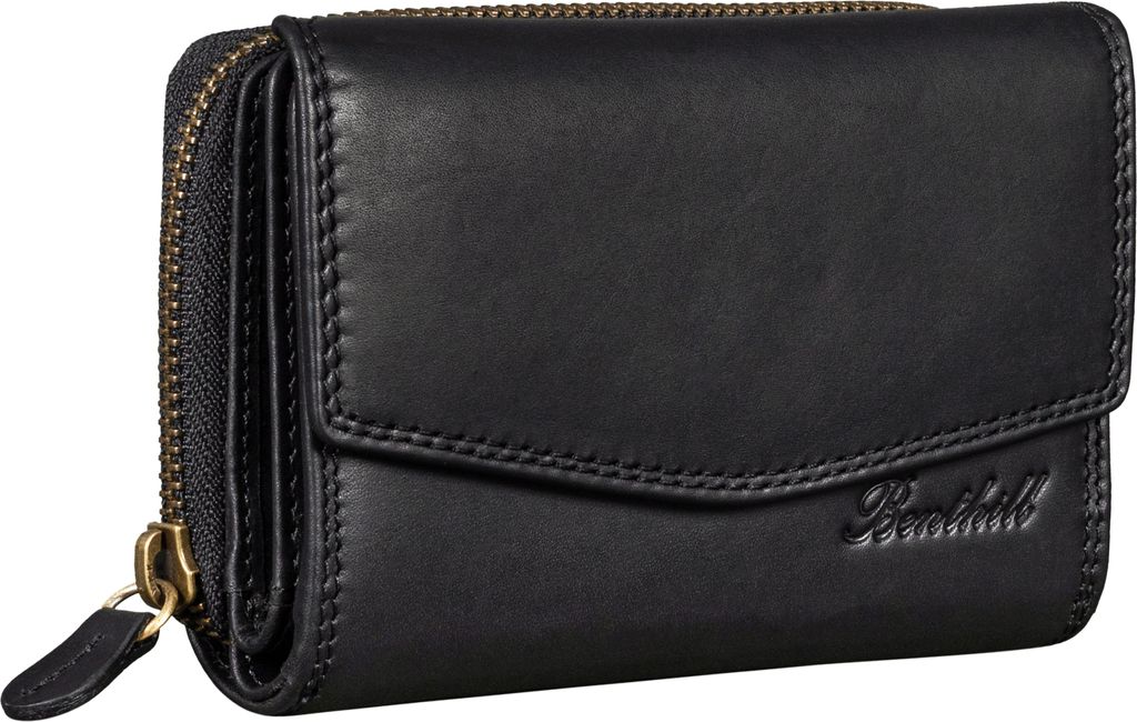 Benthill Portemonnaie Damen Leder - RFID Echtleder Geldbörse - Vintage Portmonee - Münzfach mit Reißverschluss