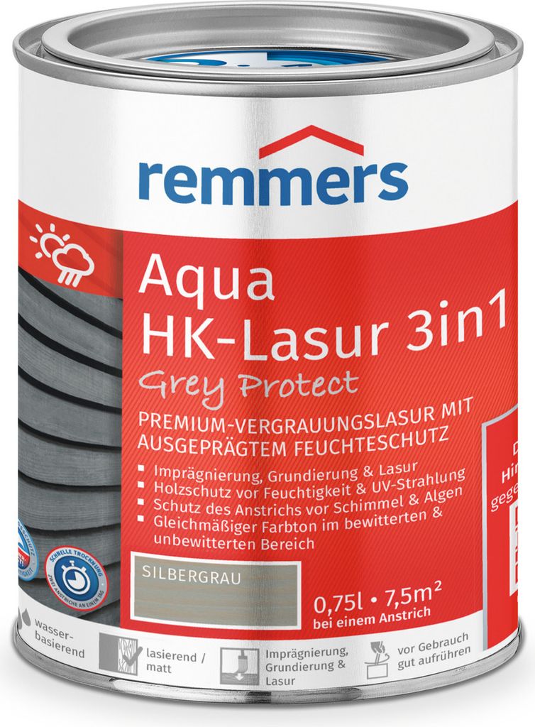 Remmers Aqua HK-Lasur 3in1 Grey Protect silbergrau (RC-970) Produktbild 