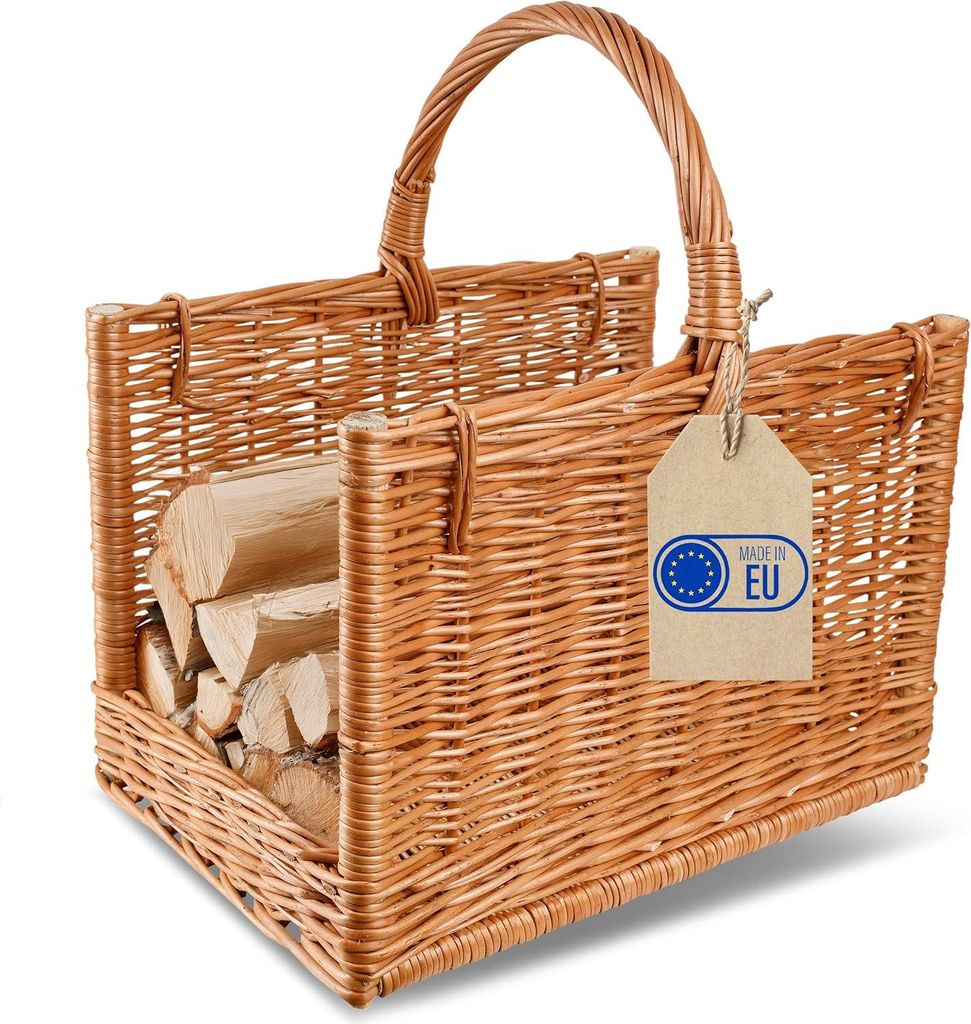 Creative Home Großer Kaminkorb Braun Holzkorb ohne Jute 45 x 30 x 47 cm