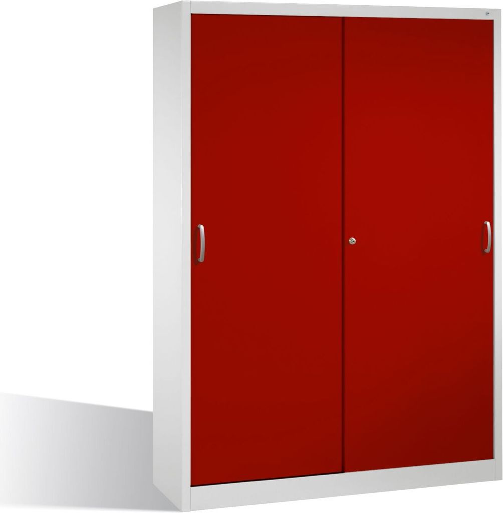 CP Stahlschrank 2149-00 S10053 lichtgrau, rubinrot 160,0 x 40,0 x 195,0 cm, aufgebaut