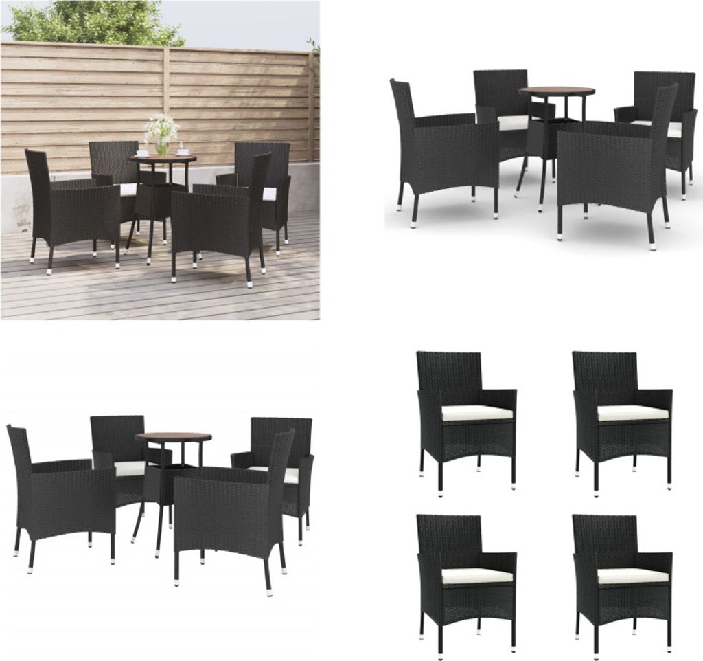 vidaXL 5 tlg. Garten Bistro Set mit Kissen Schwarz Poly Rattan - Garten Bistro Set - Garten Bistro Sets - Bistro Set - Gartenmöbel Set