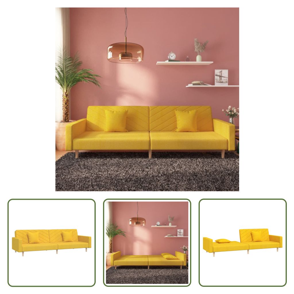 The Living Store Schlafsofa 2-Sitzer mit 2 Kissen Gelb Stoff