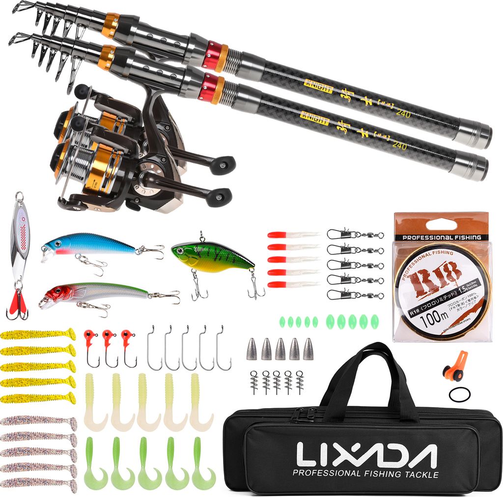28046-2T LIXADA Doppel-Angelrolle, Doppelruten-Angelausrüstungsset 2,4 m