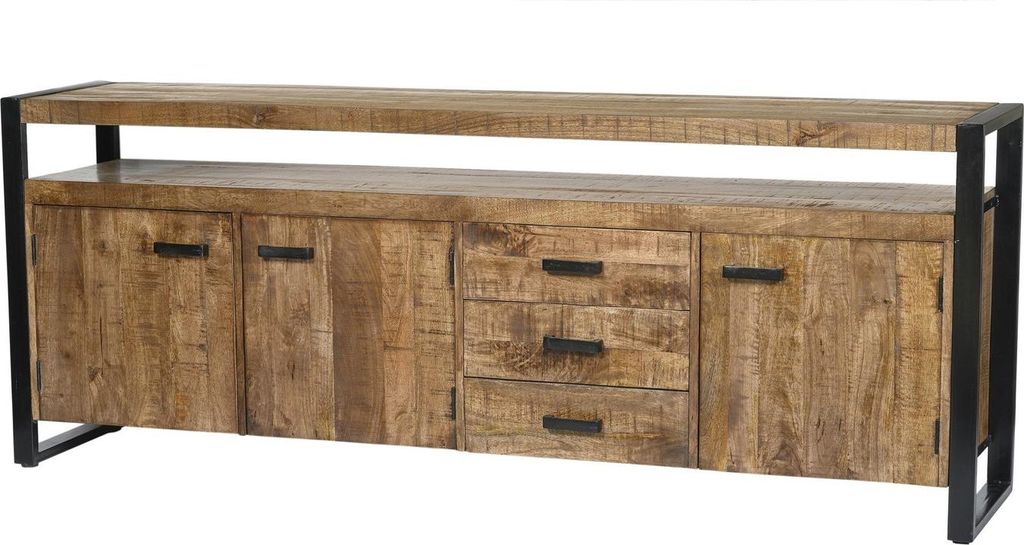 Sideboard Nairobi 45 x 80 x 211 cm Mangoholz Stahl Schwarz Produktbild 