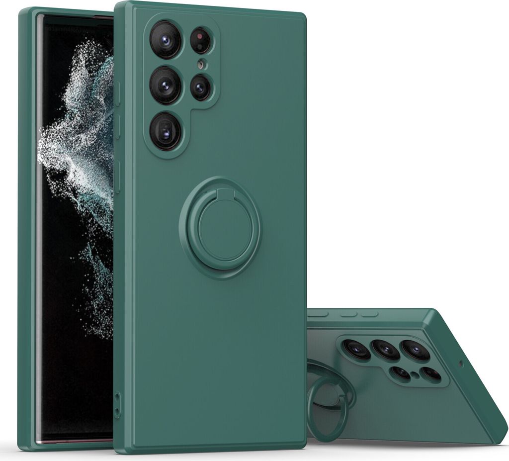 Samsung S22 Ultra Handyhülle, Ring Halter Ständer Kratzfeste Weiche Silikon schutzhülle für Samsung Galaxy S22 Ultra 5G Grün