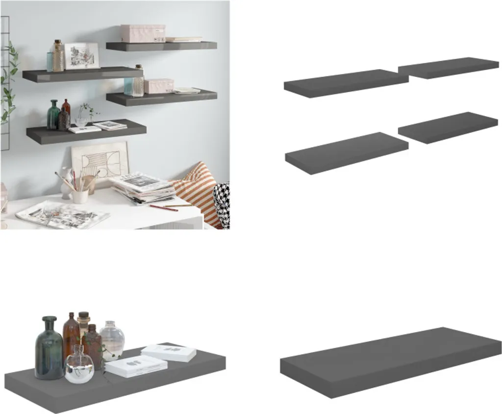 Set 4 Mensole Galleggianti 60cm Grigio Lucido vidaXL - Design Moderno
