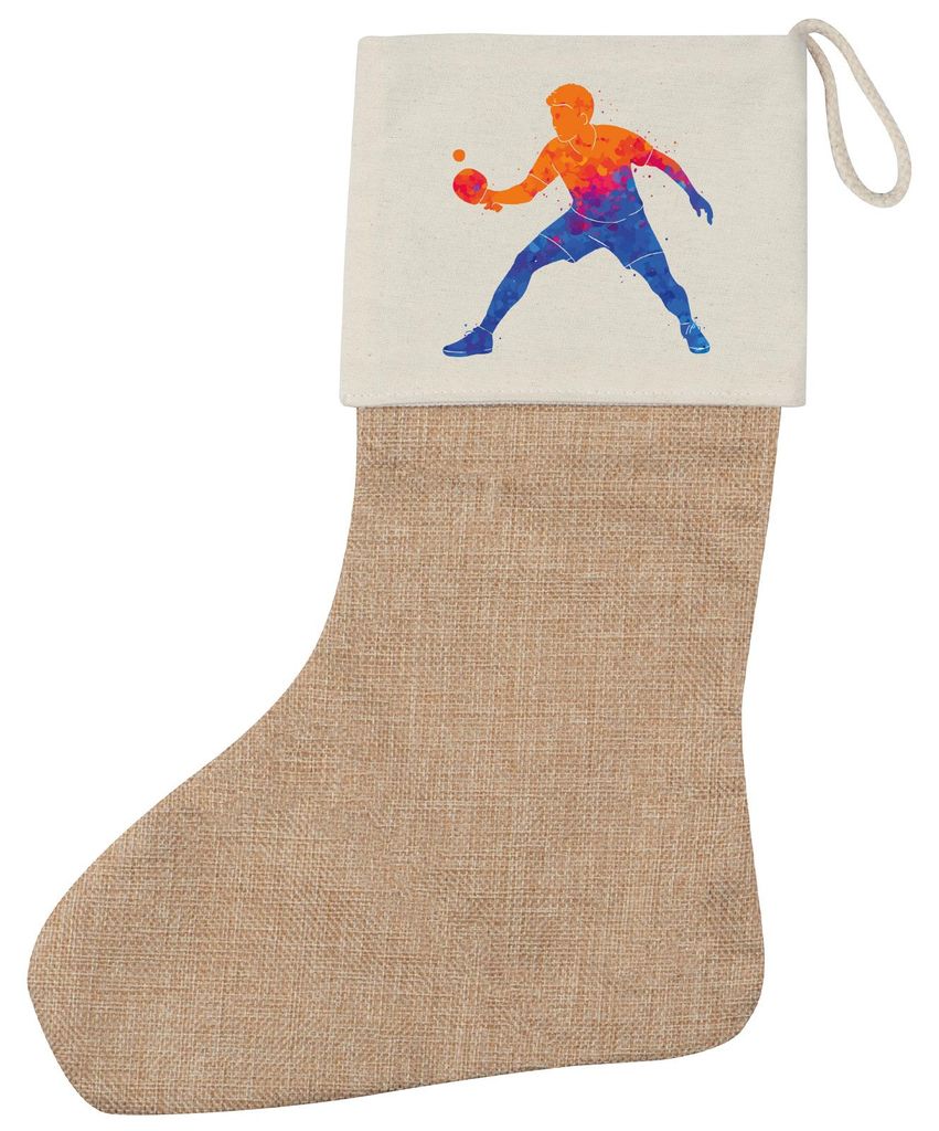 Huuraa Weihnachtsstrumpf Tischtennis bunte Silhouette Beige Jute Kaminstrumpf Geschenkidee