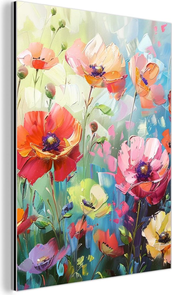 MuchoWow Wanddekoration Metall Metallbild Wandkunst 60x80 cm Blumen - Farbenfroh - Aquarell - Natur - Sommer MuchoWow Aluminium Gemälde - Wanddeko...