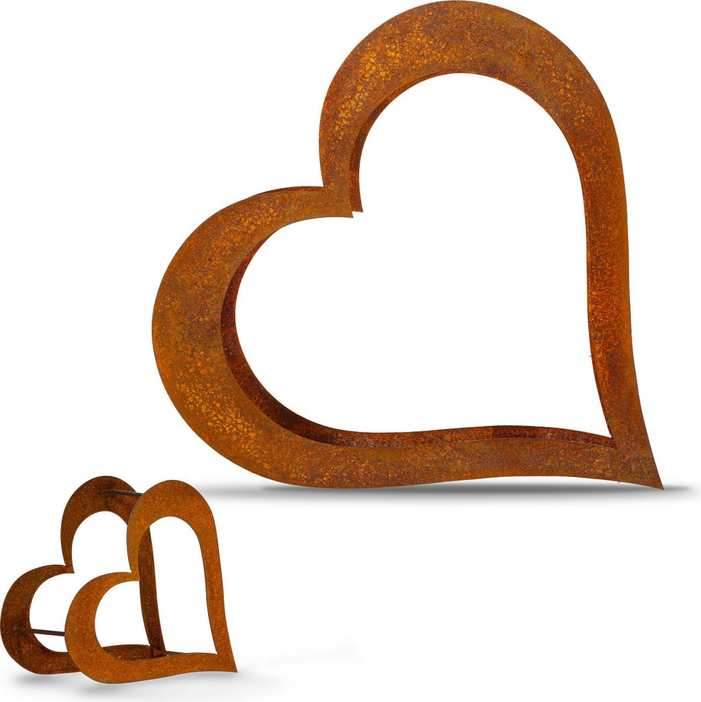 L Herz aus Metall liegend Holz Regal Rost Edelrost Produktbild 
