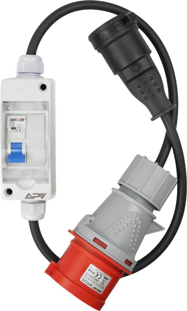 CEE Adapter CEE Stecker 32A auf 230V Schuko Kupplung mit LS Produktbild 
